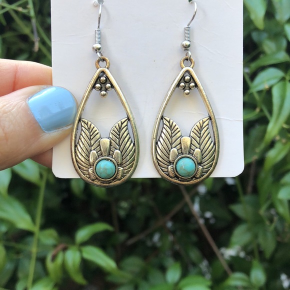 Turquoise Boho Drop Earrings - Picture 5 of 5